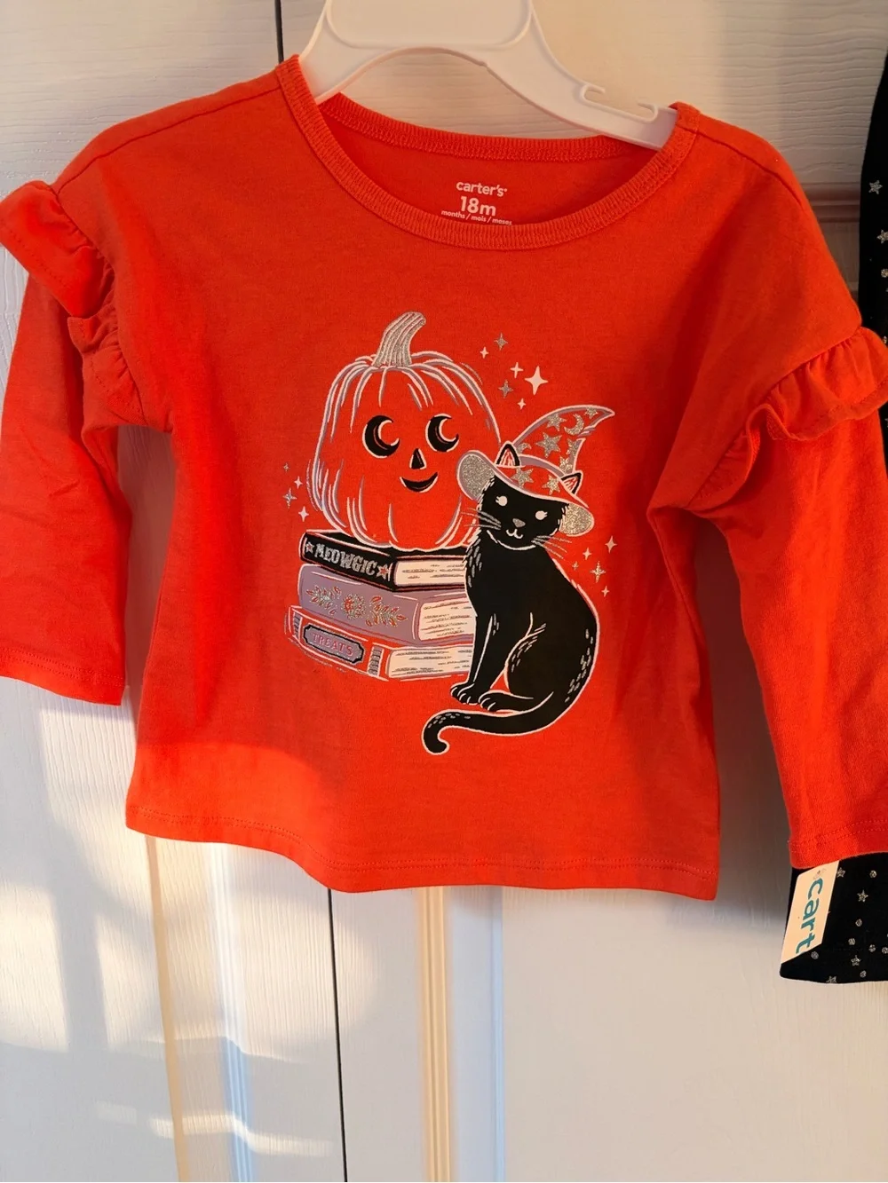 Girls Carter's Orange Pumpkin & Black Star Leggings Halloween Set 18M
